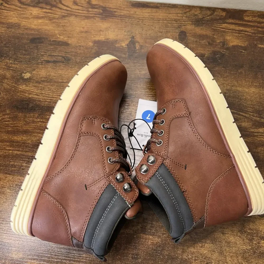 Goodfellow Maxwell Boots Mens 7 Brown Leather Chukka Faux Leather Lace Up Work